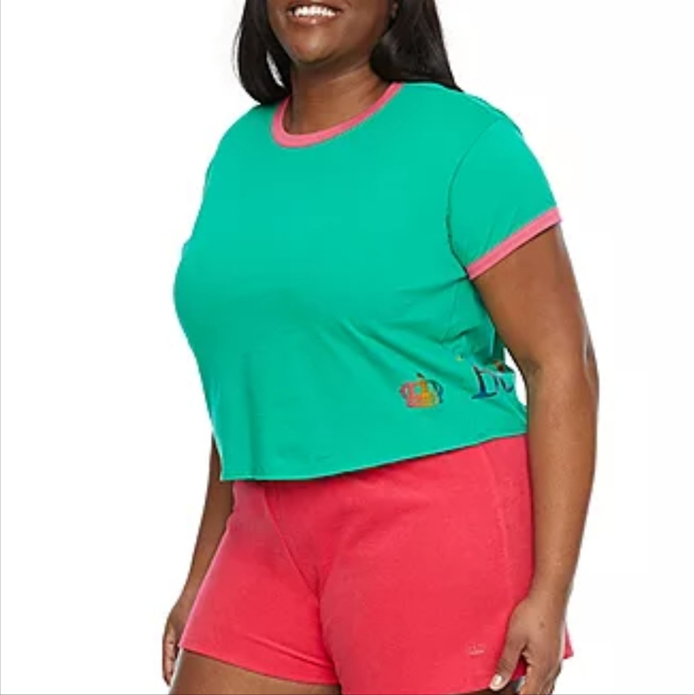 JUICY BY JUICY COUTURE RINGER WOMEN'S PLUS CREW NECK SHORT SLEEVE T-SHIRT, 2X 3X